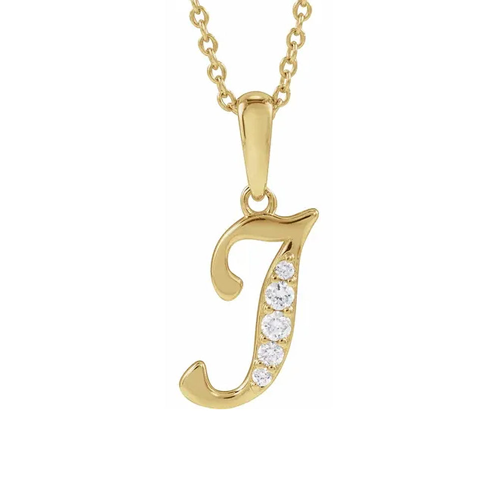 14K Gold Diamond Uppercase Initial Pendant Necklace