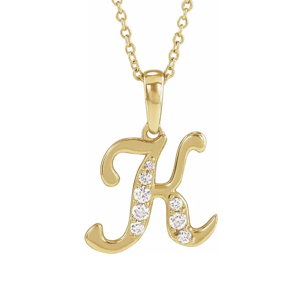 14K Gold Diamond Uppercase Initial Pendant Necklace