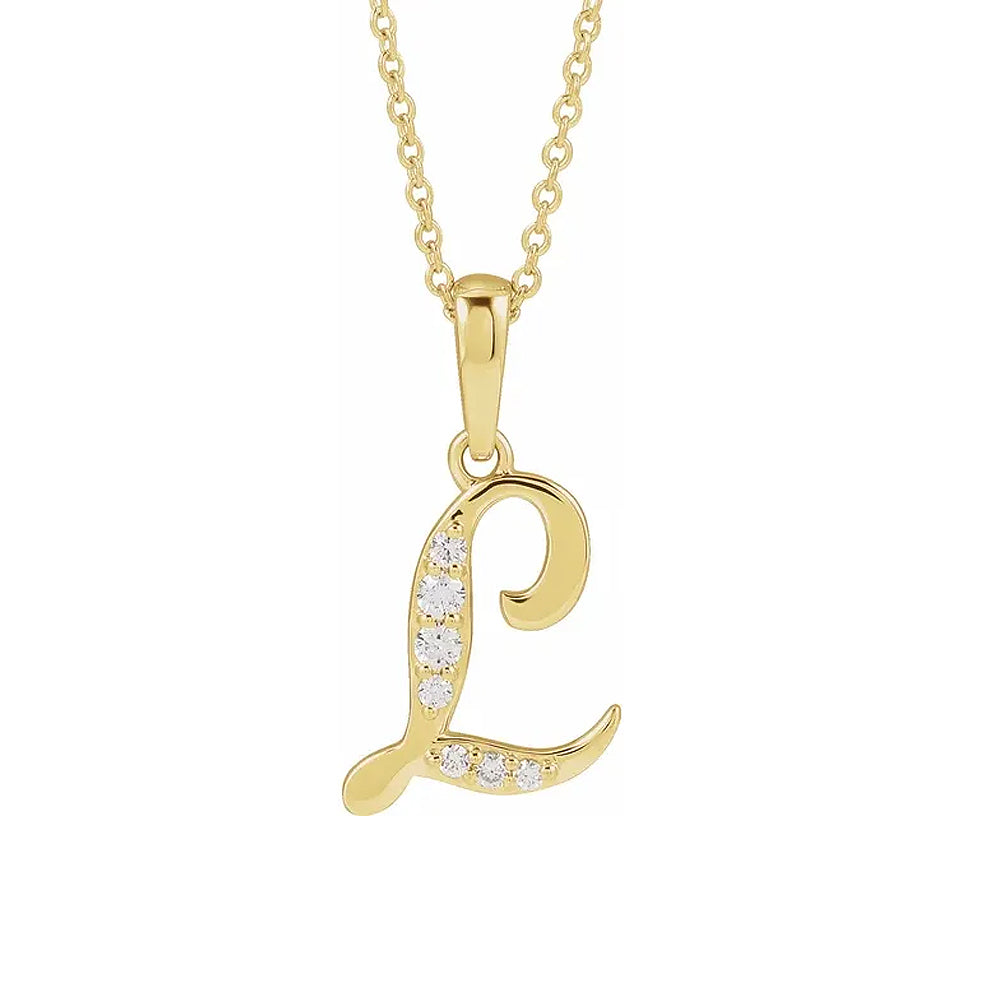 14K Gold Diamond Uppercase Initial Pendant Necklace
