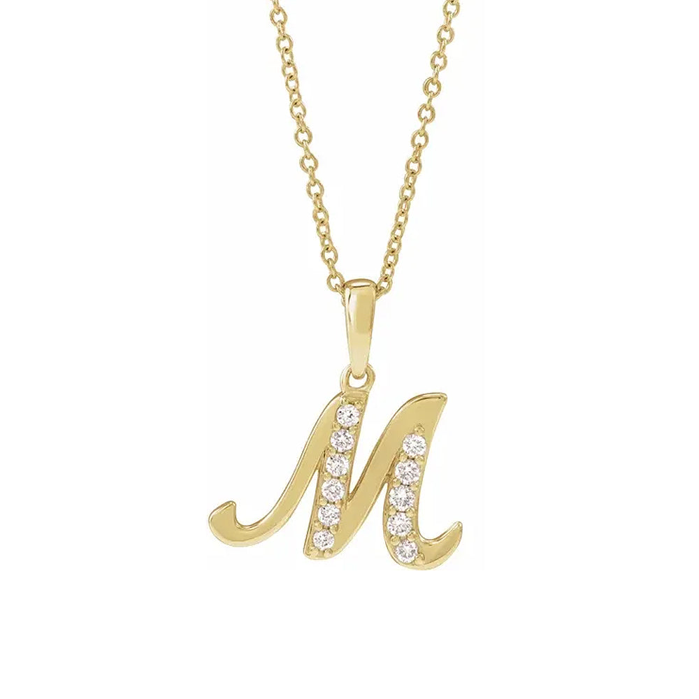 14K Gold Diamond Uppercase Initial Pendant Necklace