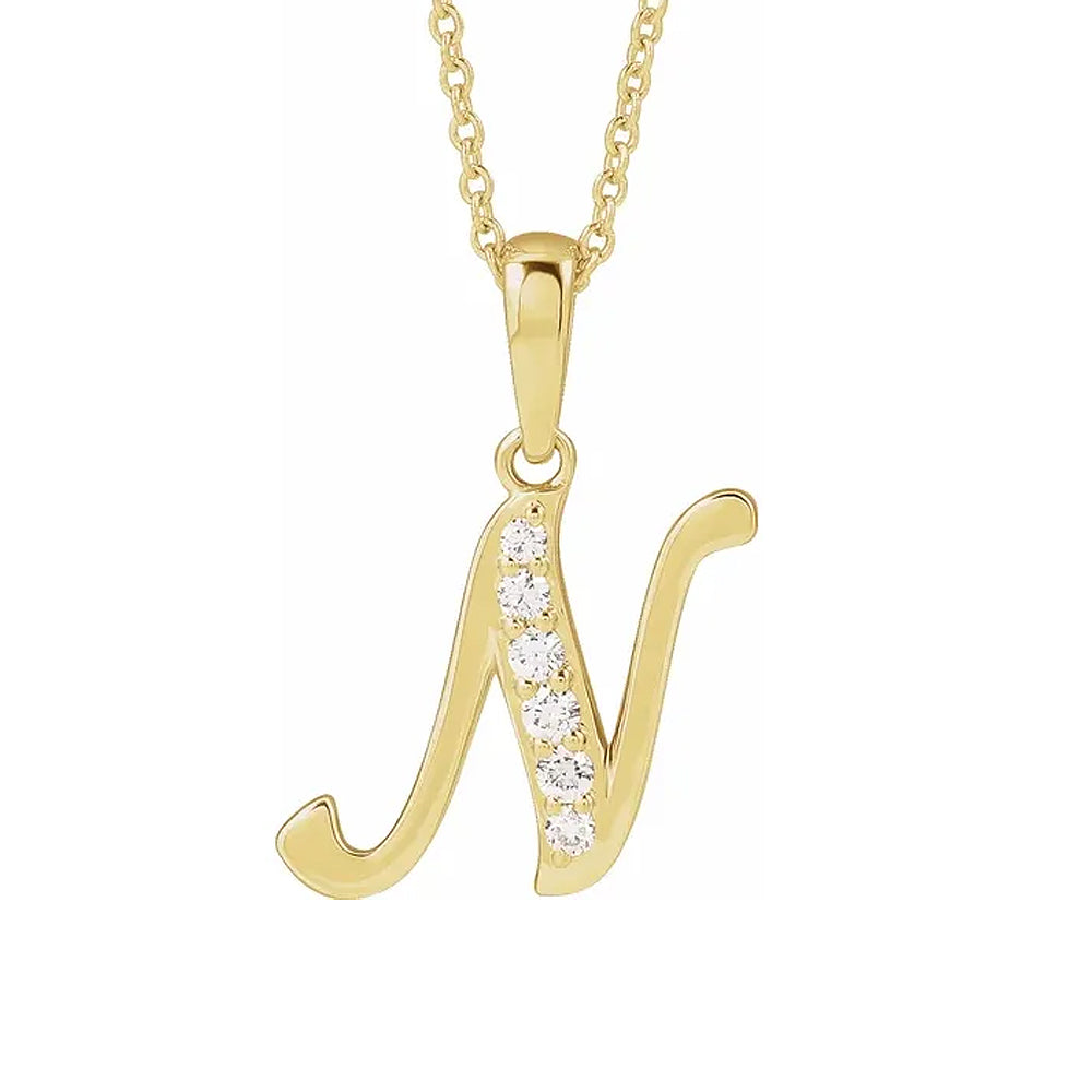 14K Gold Diamond Uppercase Initial Pendant Necklace