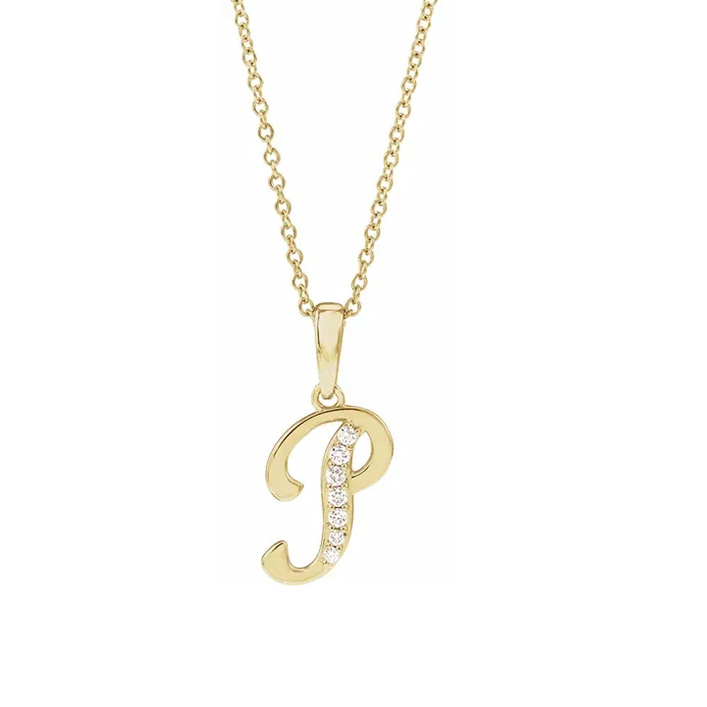 14K Gold Diamond Uppercase Initial Pendant Necklace