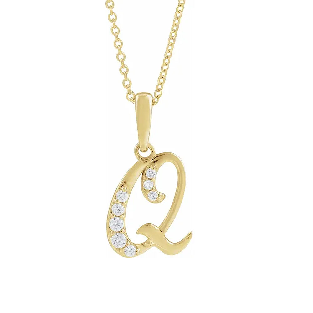 14K Gold Diamond Uppercase Initial Pendant Necklace