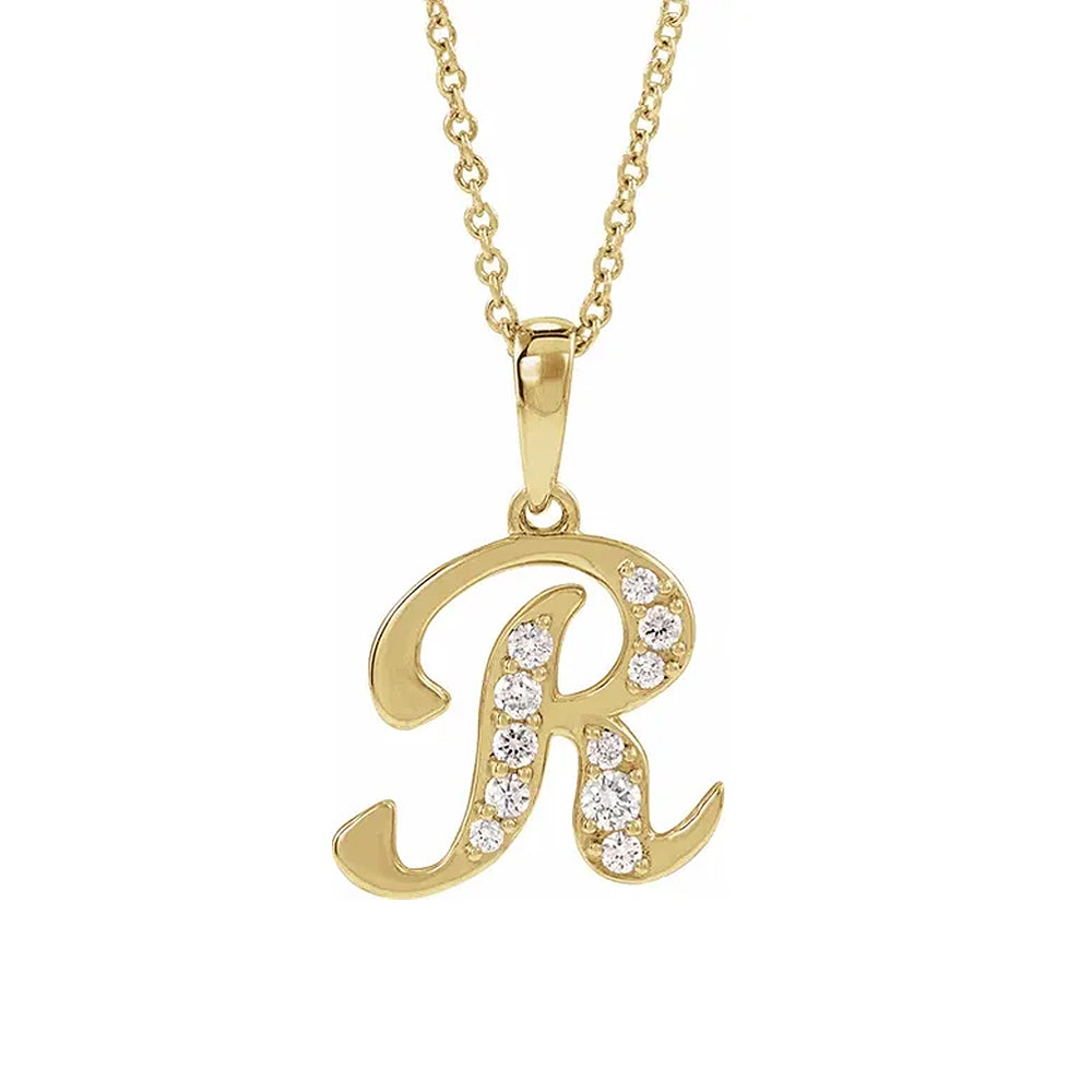 14K Gold Diamond Uppercase Initial Pendant Necklace