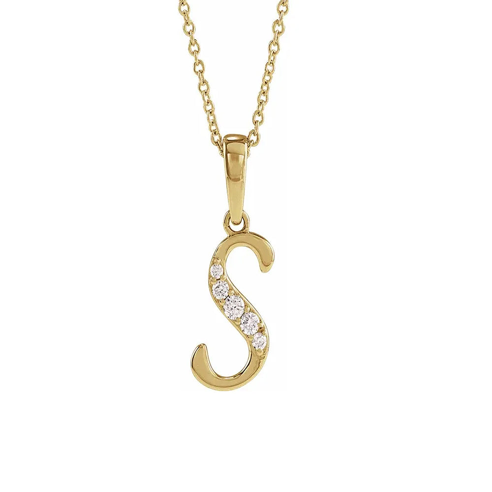 14K Gold Diamond Uppercase Initial Pendant Necklace