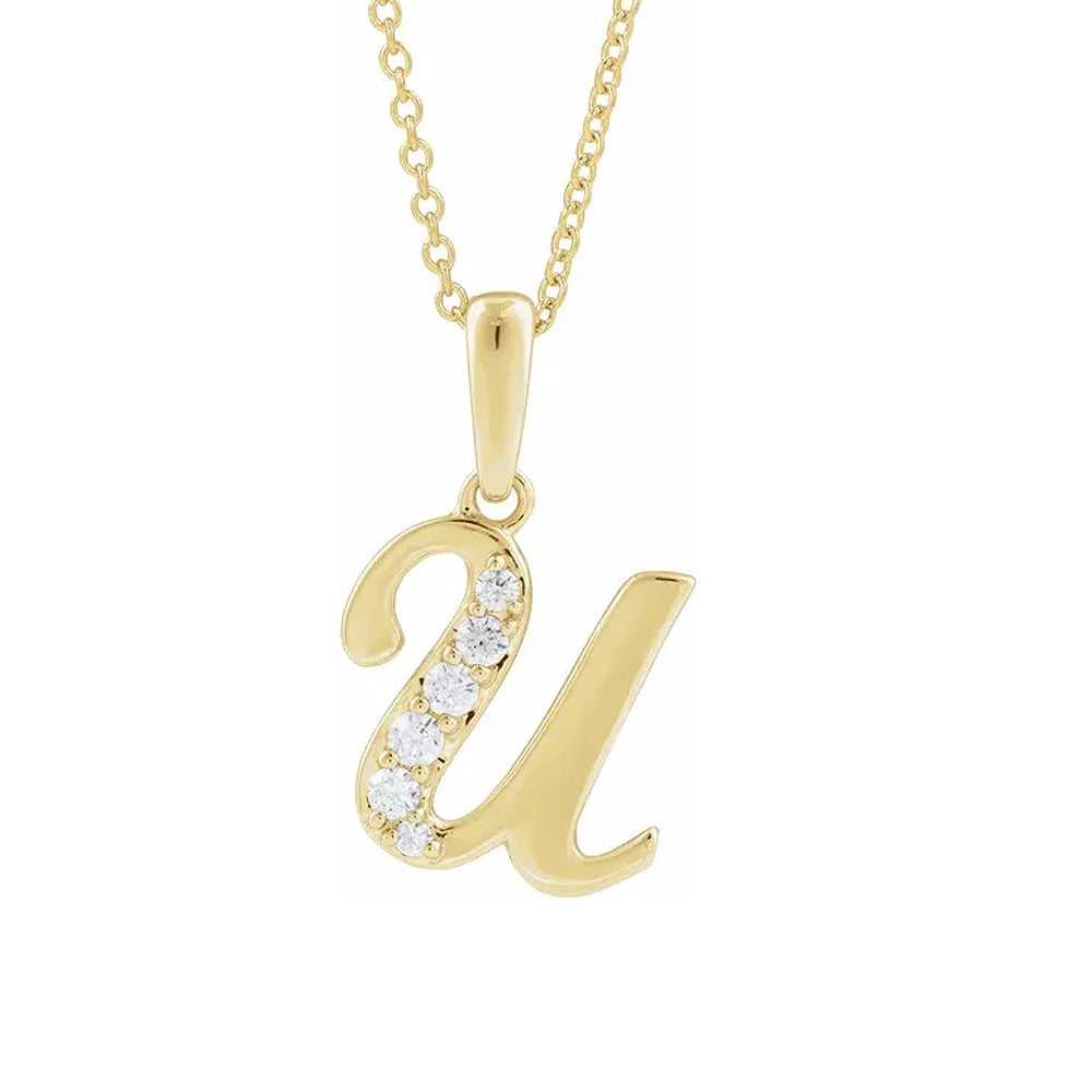 14K Gold Diamond Uppercase Initial Pendant Necklace