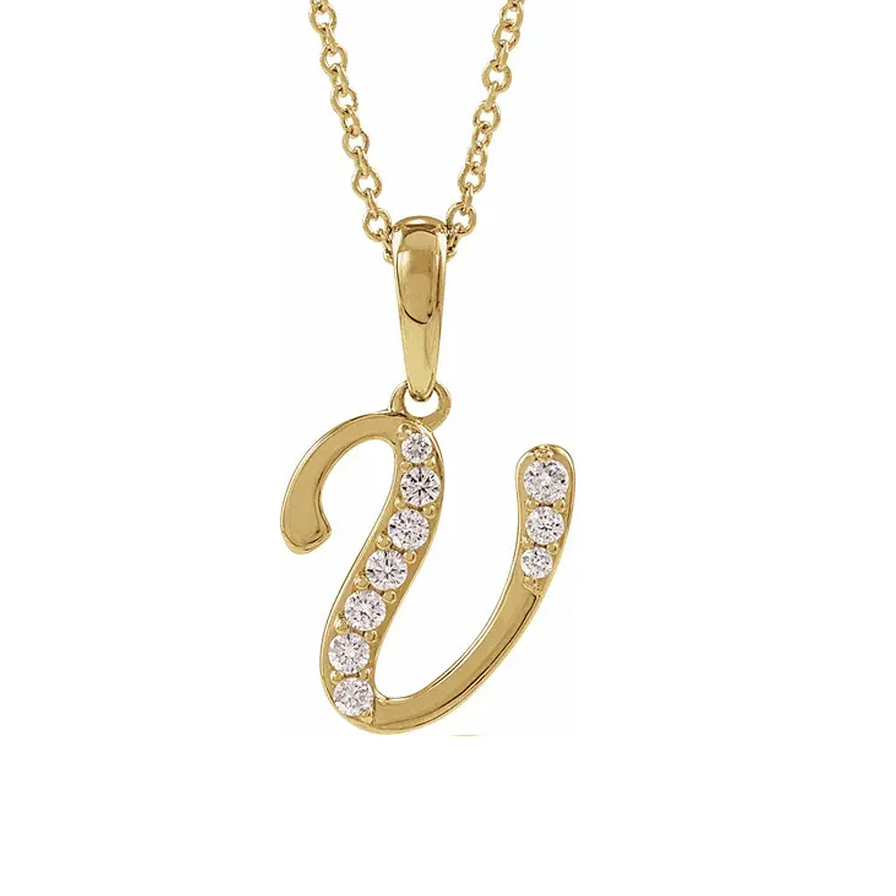 14K Gold Diamond Uppercase Initial Pendant Necklace