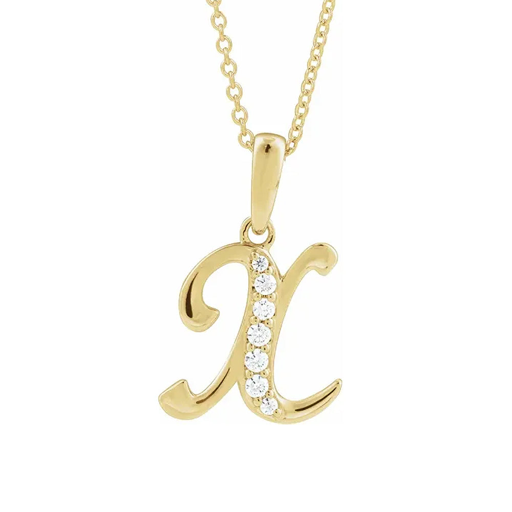 14K Gold Diamond Uppercase Initial Pendant Necklace