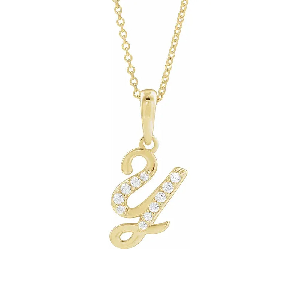 14K Gold Diamond Uppercase Initial Pendant Necklace