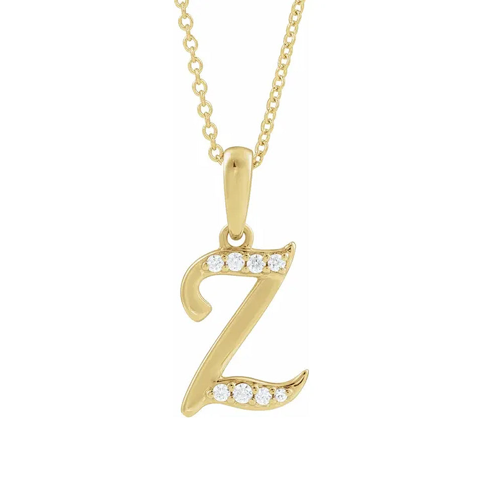 14K Gold Diamond Uppercase Initial Pendant Necklace