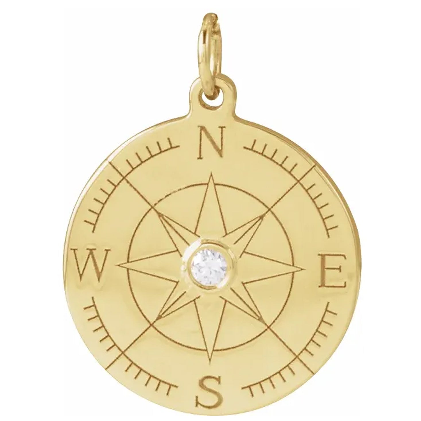 14K Yellow Gold Diamond Compass Pendant