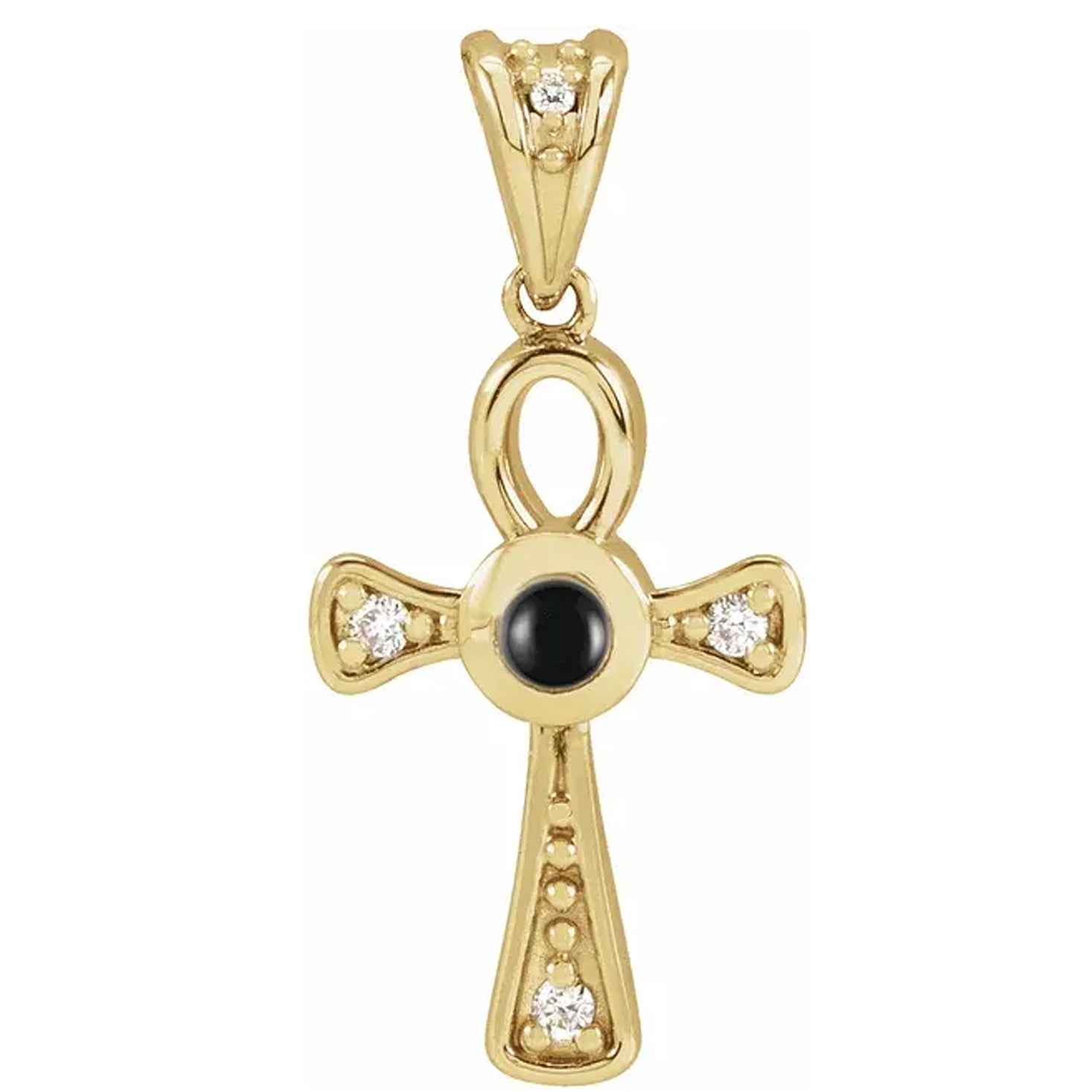 14K Gold Natural Gemstone & .04 CTW Natural Diamond Ankh Cross Pendant
