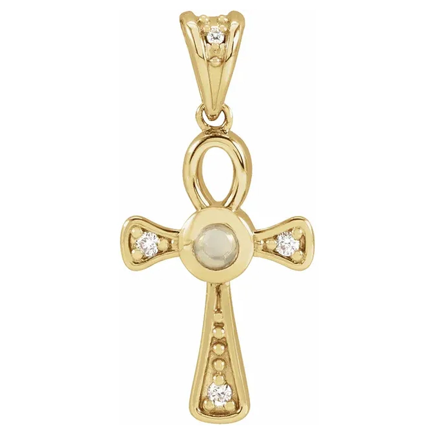 14K Gold Natural Gemstone & .04 CTW Natural Diamond Ankh Cross Pendant