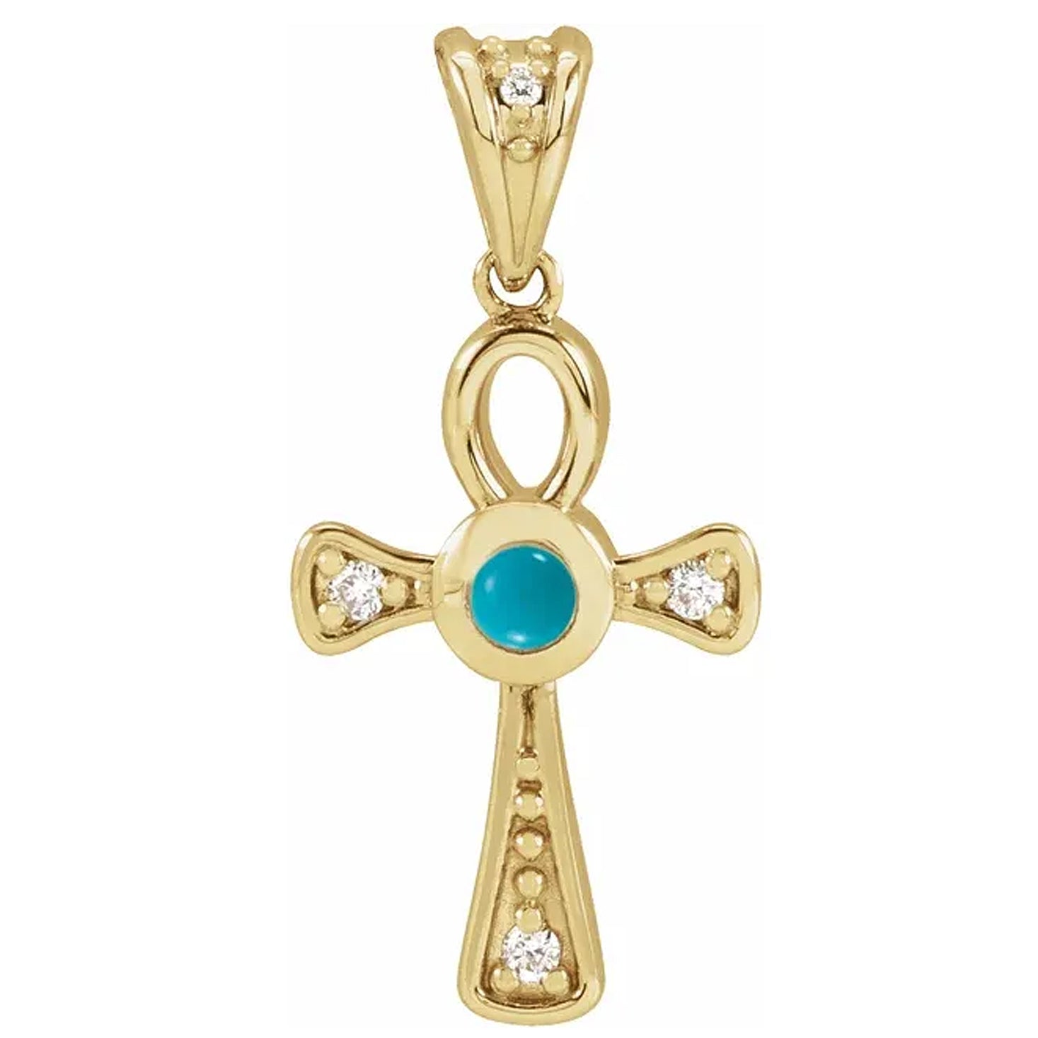 14K Gold Natural Gemstone & .04 CTW Natural Diamond Ankh Cross Pendant