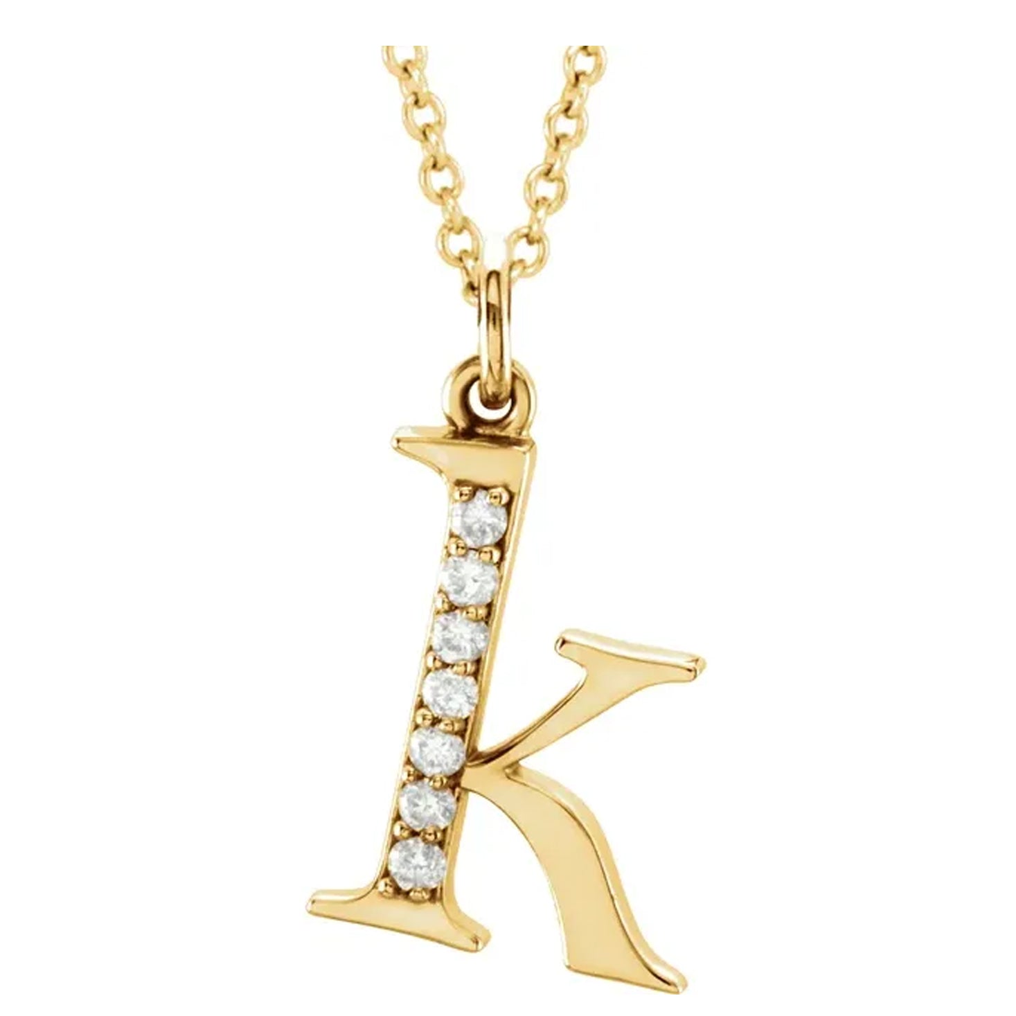 14K Gold Diamond Lowercase Initial Pendant Necklace