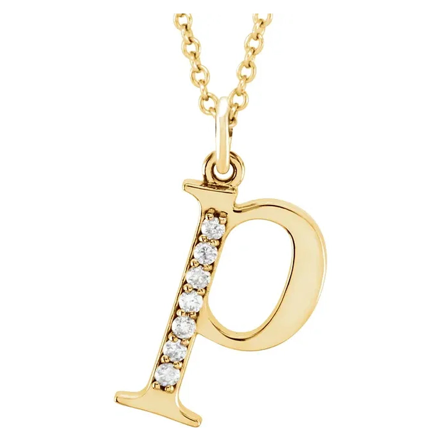 14K Gold Diamond Lowercase Initial Pendant Necklace
