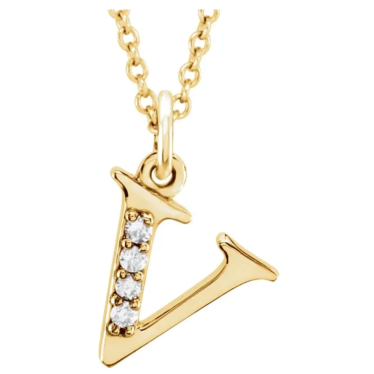 14K Gold Diamond Lowercase Initial Pendant Necklace