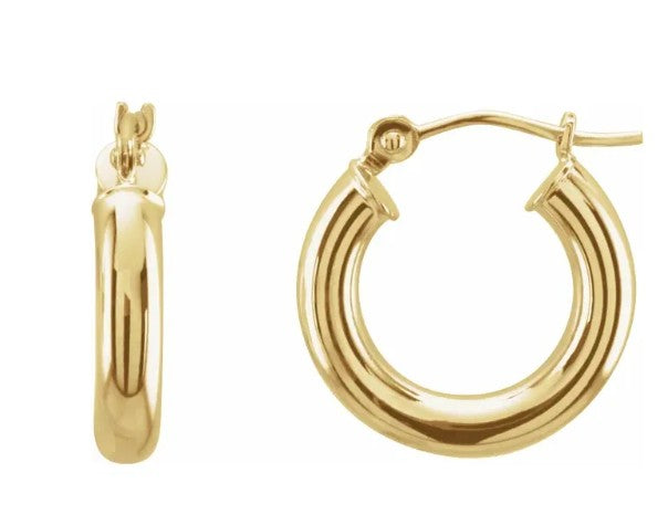 14K Yellow Gold Tube Hoop Earrings