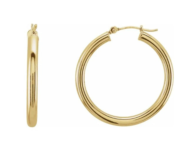 14K Gold Tube Hoop Earring