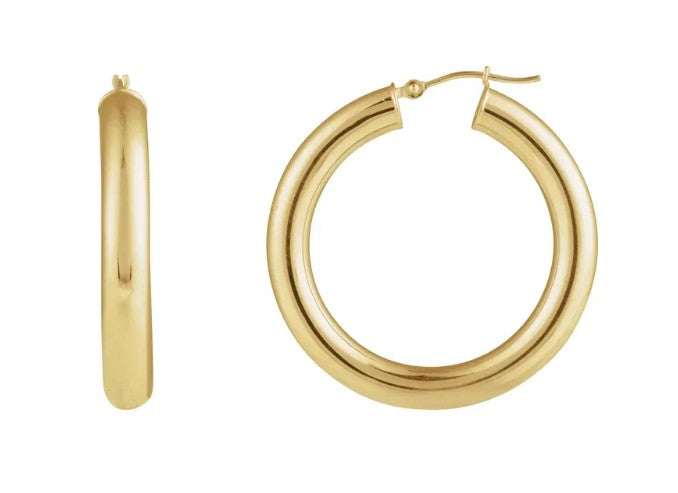 14K Gold Tube Hoop Earring